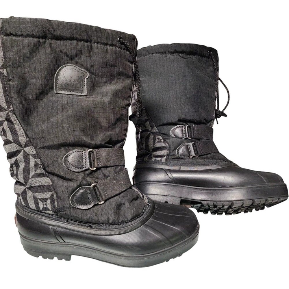 SOREL Black Waterproof Boots Size 7 Felt Lining Rubber Soles